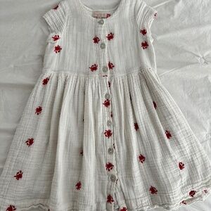Pink Chicken Girls size 7 dress muslin embroidered crabs red white
